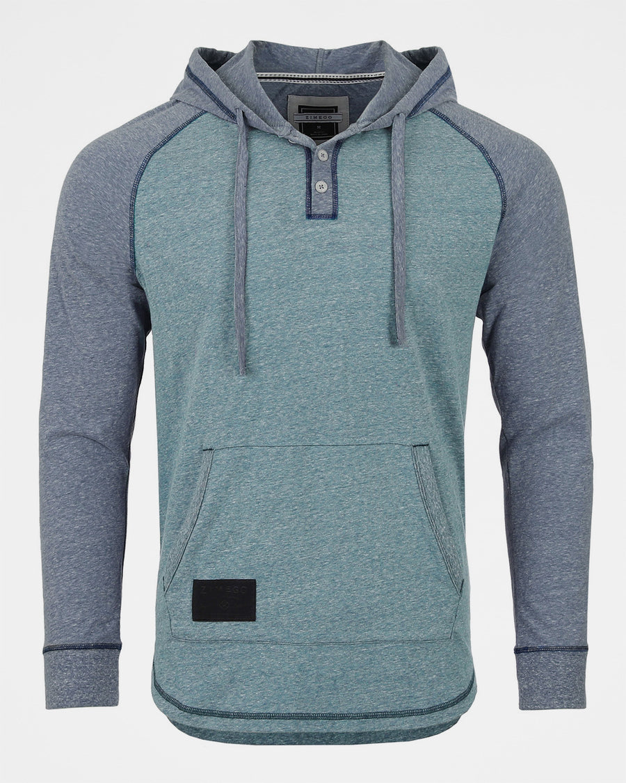 ZIMEGO Sudadera con capucha Henley Raglan de manga larga para hombre con bolsillo canguro