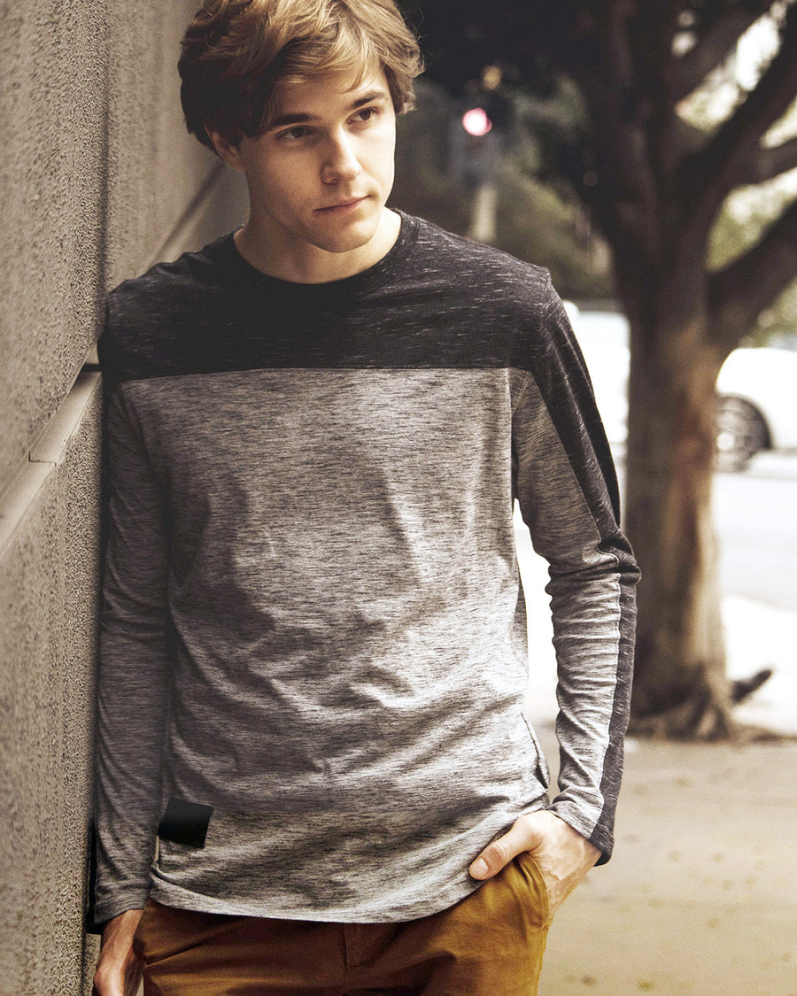 ZIMEGO Men's Fashion Color Block Long Sleeve Curved Hemline Athletic Hiphop Shirt