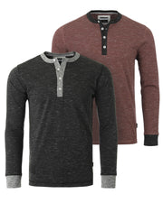 Long Sleeve Casual Henley Shirts With Contrast Neck and Cuffs Set of 2
