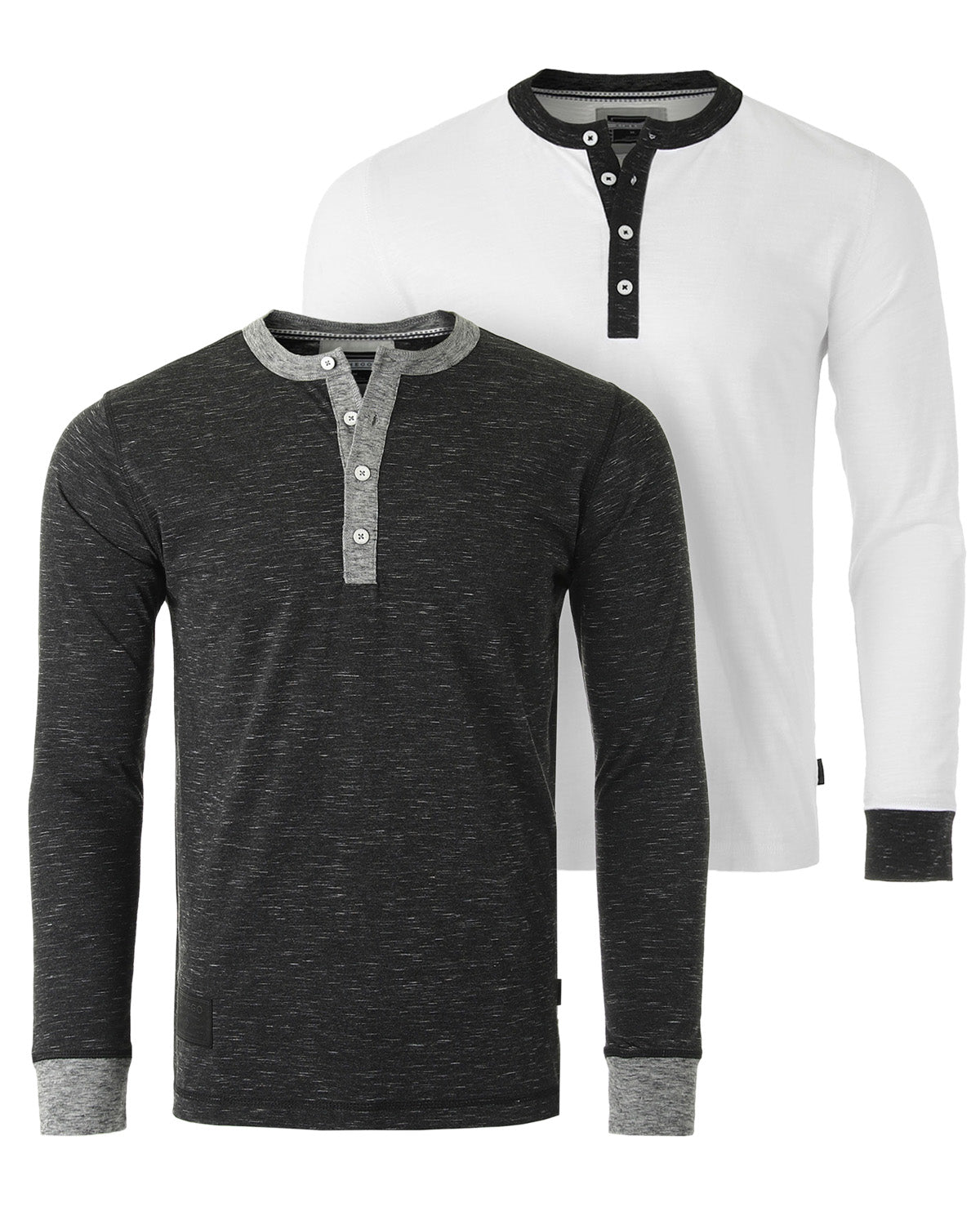 Long Sleeve Casual Henley Shirts With Contrast Neck and Cuffs Set of 2