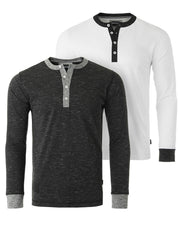 Long Sleeve Casual Henley Shirts With Contrast Neck and Cuffs Set of 2