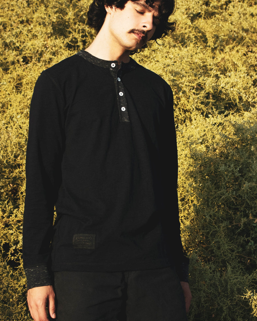 ZIMEGO Camisas Henley casuales de manga larga con botones en contraste y puños en el cuello para hombre