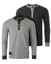 Long Sleeve Casual Henley Shirts With Contrast Neck and Cuffs Set of 2