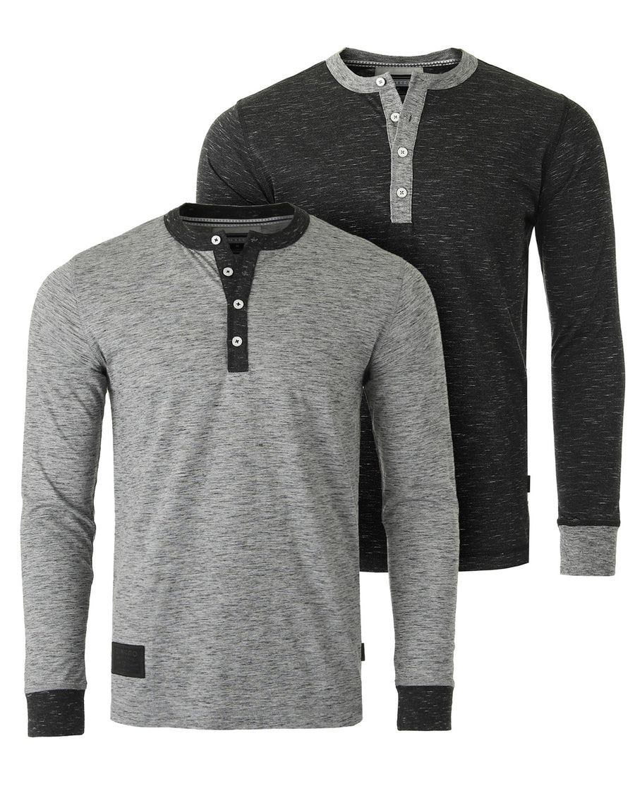 Long Sleeve Casual Henley Shirts With Contrast Neck and Cuffs Set of 2