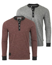 Long Sleeve Casual Henley Shirts With Contrast Neck and Cuffs Set of 2
