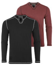 ZIMEGO Men's Vintage Long Sleeve Notch V-Neck Henley Casual Shirt