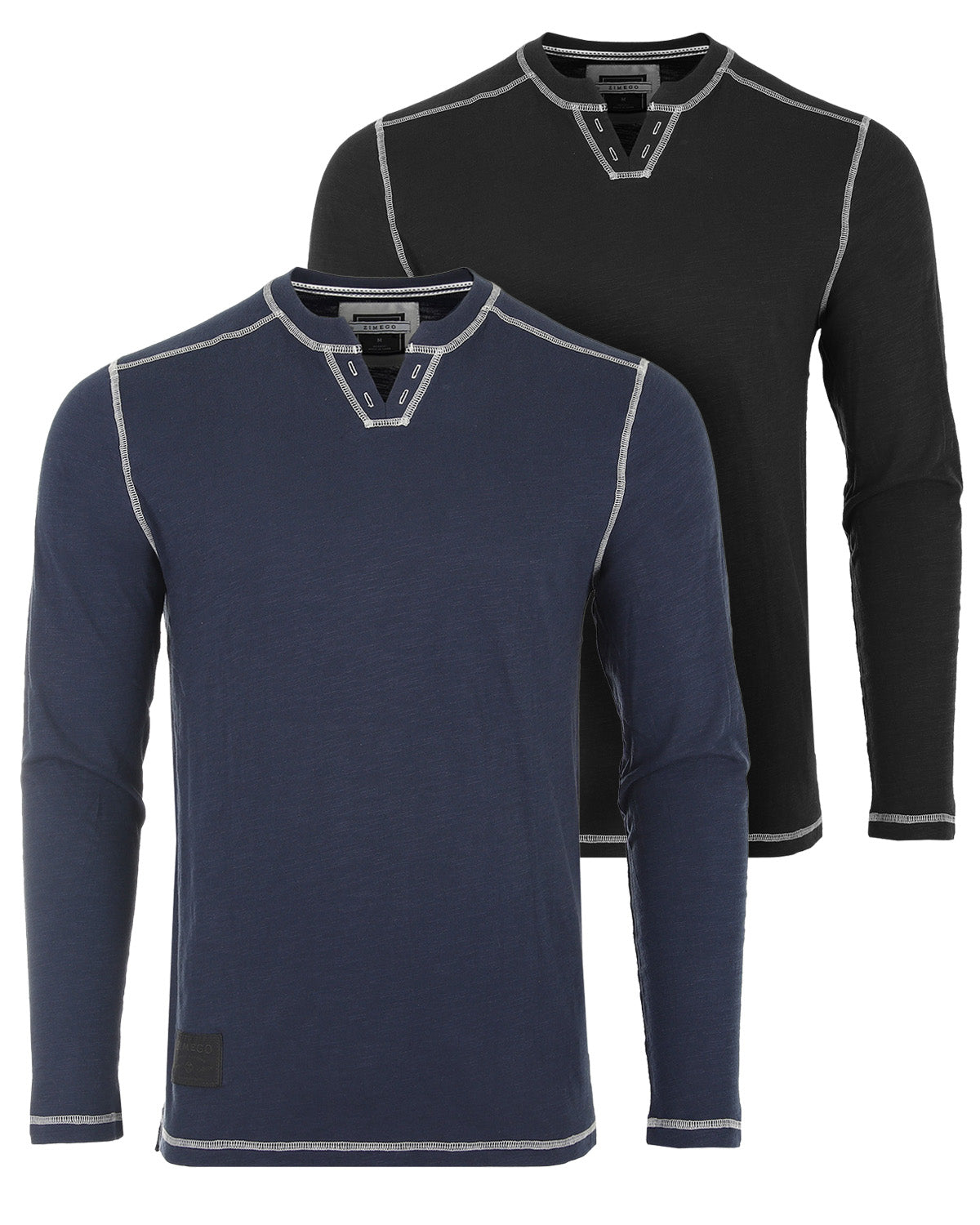 Vintage Long Sleeve Notch V-Neck Henley Casual Shirt