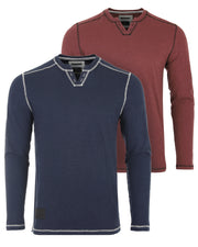 Vintage Long Sleeve Notch V-Neck Henley Casual Shirt