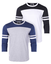 Contrast 3/4 Sleeve Stretch Casual Baseball Crew Neck T-Shirts -Bundle