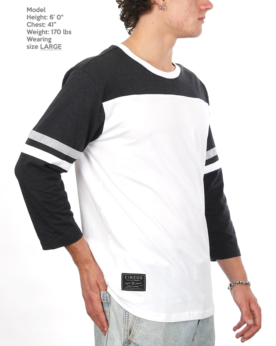 Contrast 3/4 Sleeve Stretch Casual Baseball Crew Neck T-Shirts -Bundle