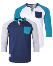 Contrast 3/4 Sleeve Stretch Casual Baseball Button Henley Shirts Bundle Set