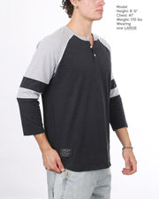 Color Block 3/4 Sleeve Stretch Casual Baseball Button Henley Shirts Bundle Set