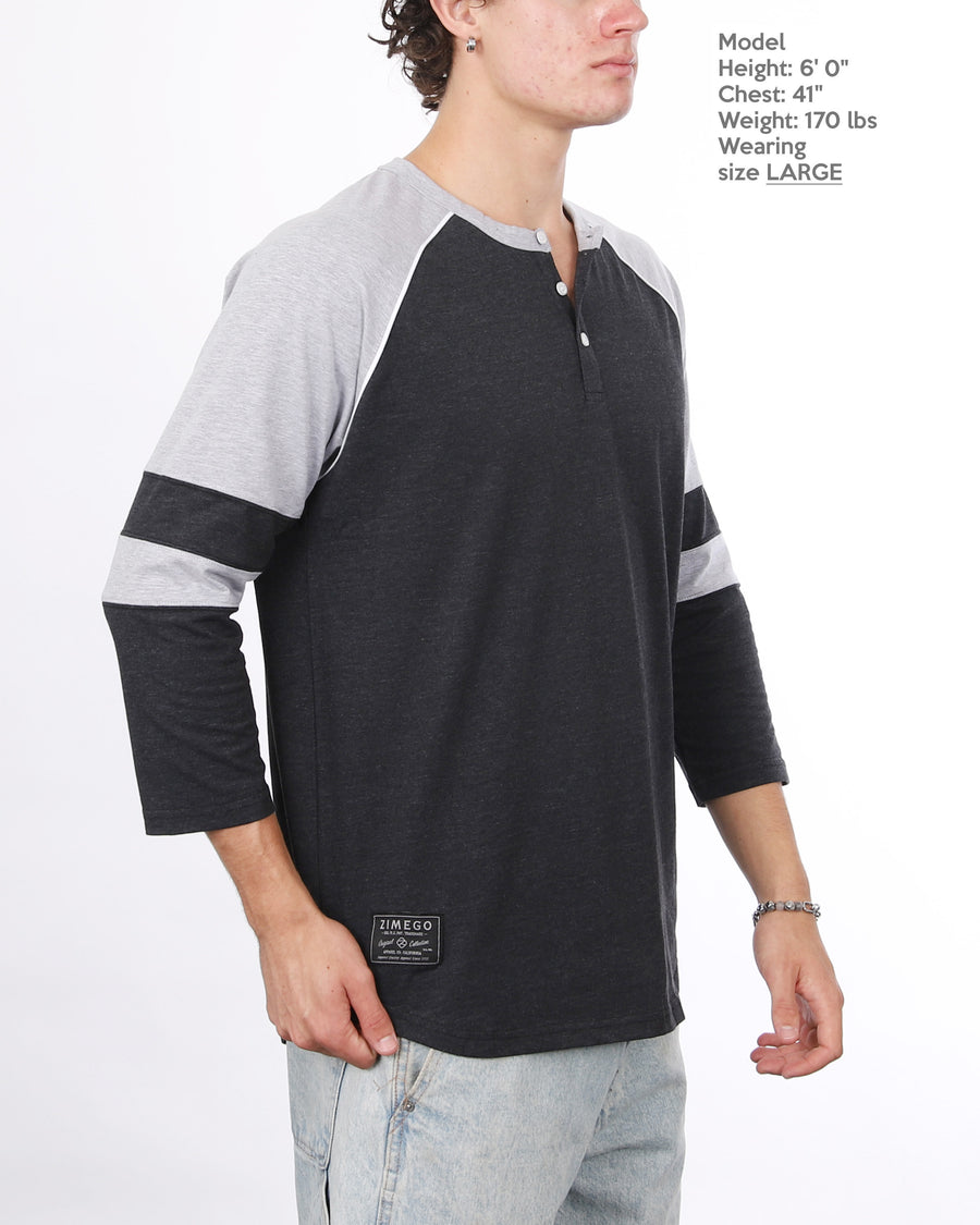 Color Block 3/4 Sleeve Stretch Casual Baseball Button Henley Shirts Bundle Set