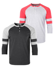 Color Block 3/4 Sleeve Stretch Casual Baseball Button Henley Shirts Bundle Set