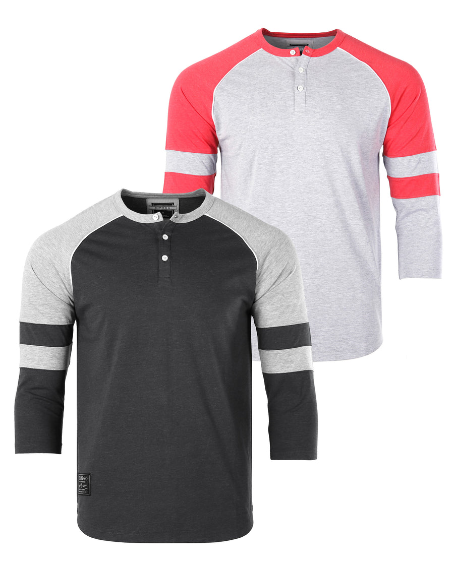 Color Block 3/4 Sleeve Stretch Casual Baseball Button Henley Shirts Bundle Set