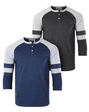 Color Block 3/4 Sleeve Stretch Casual Baseball Button Henley Shirts Bundle Set