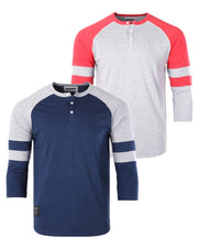 Color Block 3/4 Sleeve Stretch Casual Baseball Button Henley Shirts Bundle Set