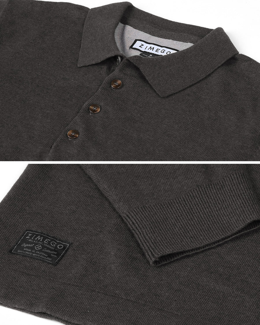 ZIMEGO Men's Casual Polo Sweater - Long Sleeve Pullover Button Knit Shirt