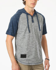 ZIMEGO Camiseta semilarga de manga corta con capucha raglán Henley de parte inferior redonda para hombre