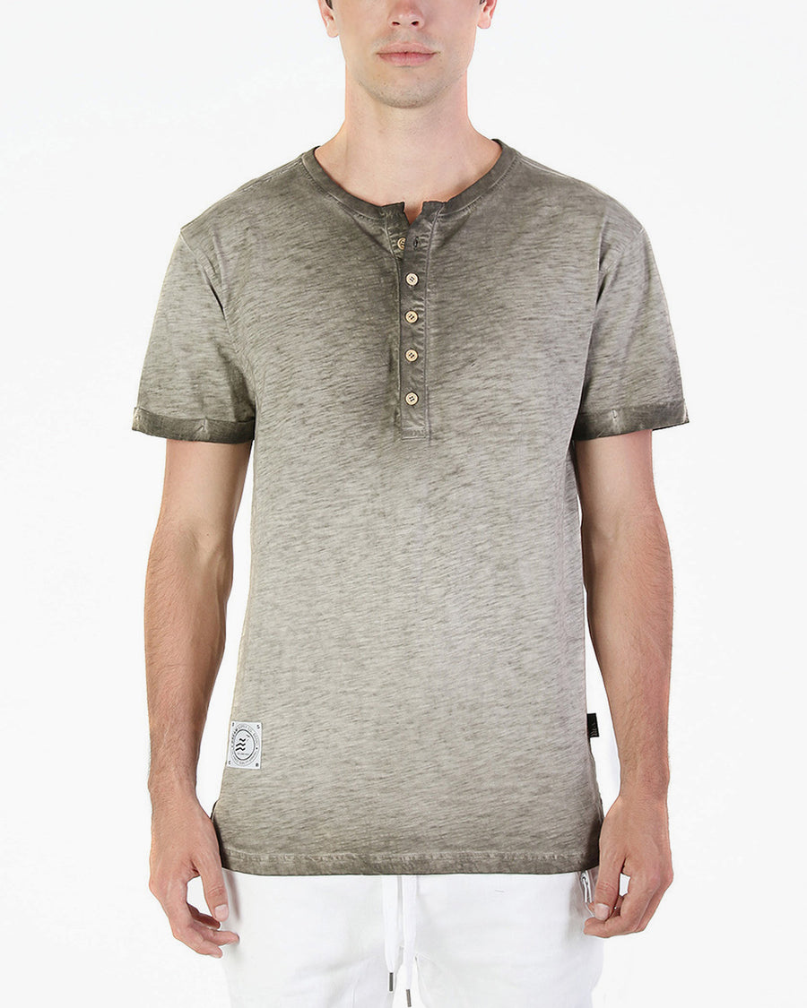 ZIMEGO Camisa Henley de manga corta teñida de color vintage con cuello redondo y bolsillo en el pecho para hombre