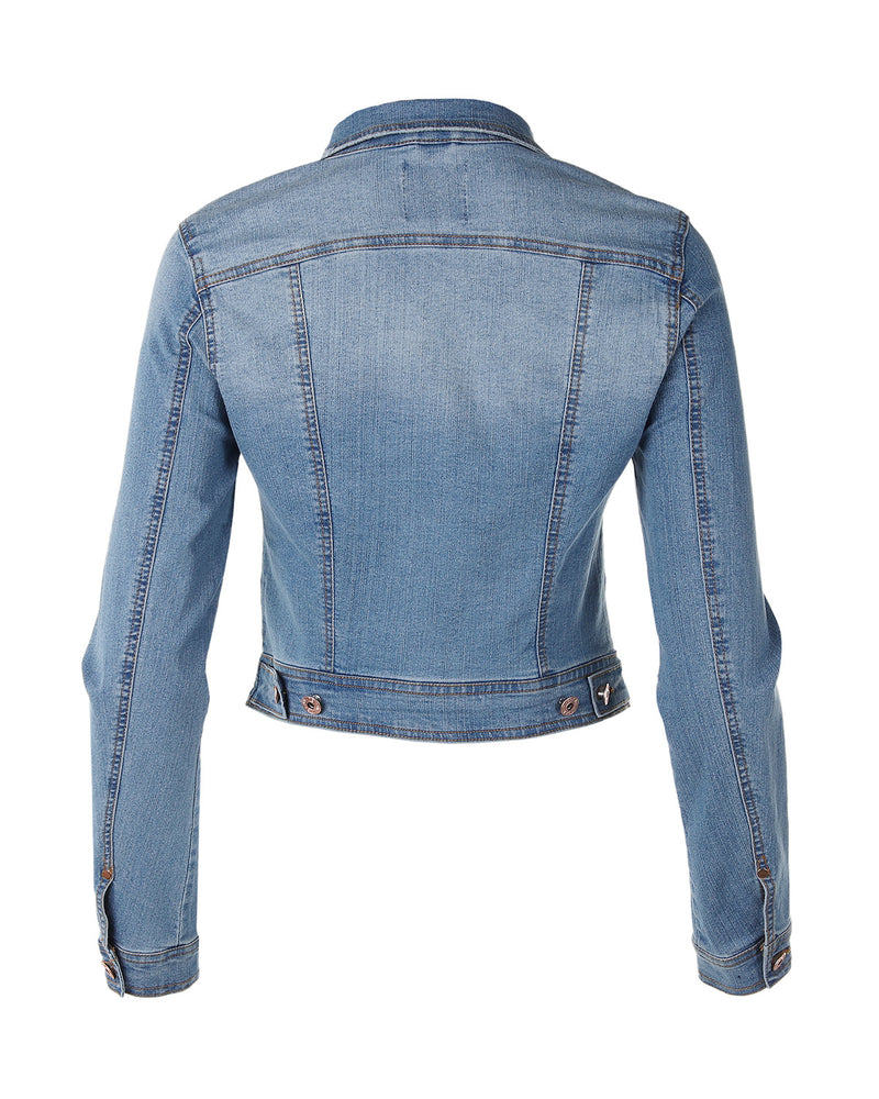 ZIMEGO Women’s Long Sleeve Crop Top Button Up Comfort Stretch Denim Jacket