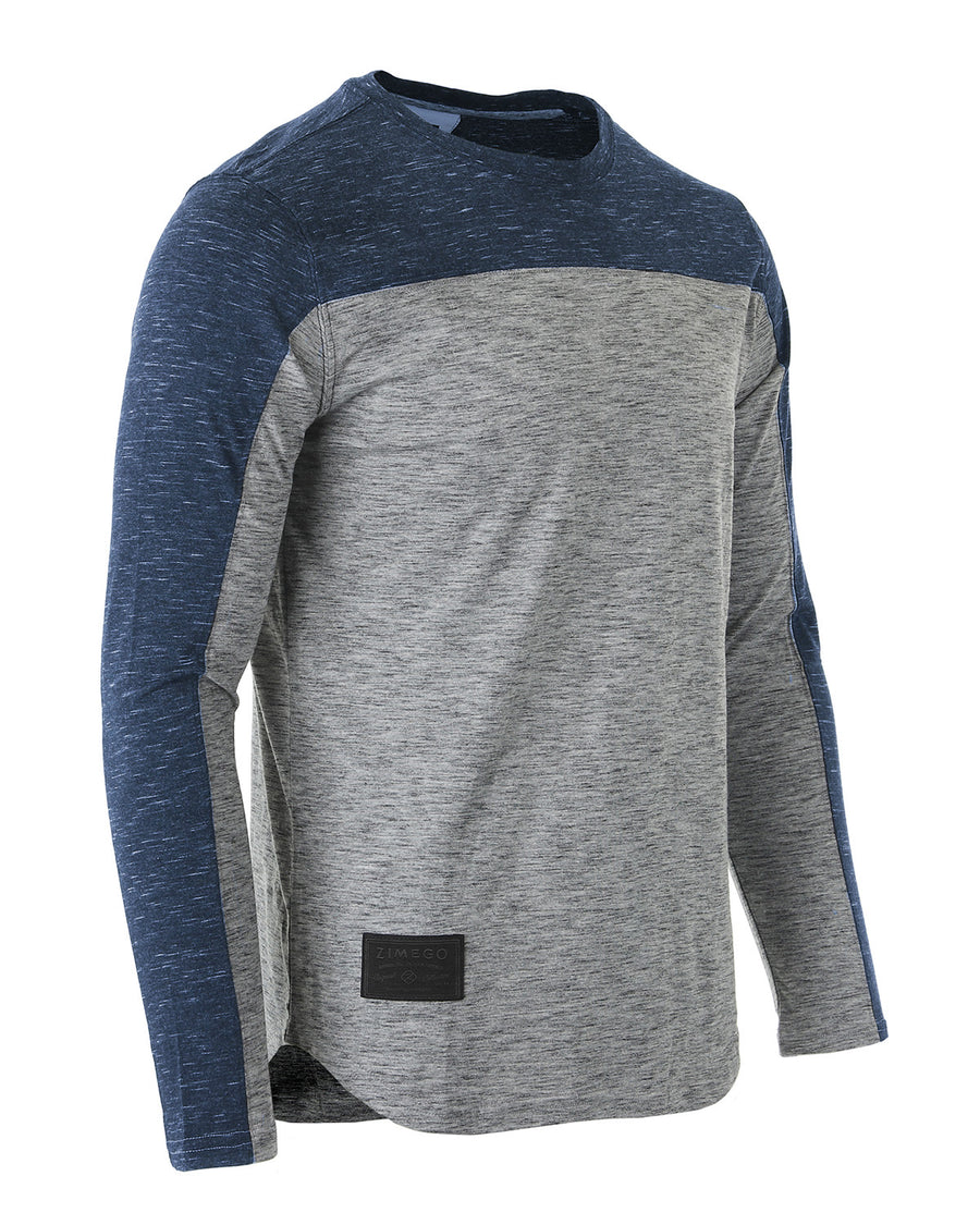 ZIMEGO Camisa atlética hiphop de manga larga con dobladillo curvado y bloque de color a la moda para hombre