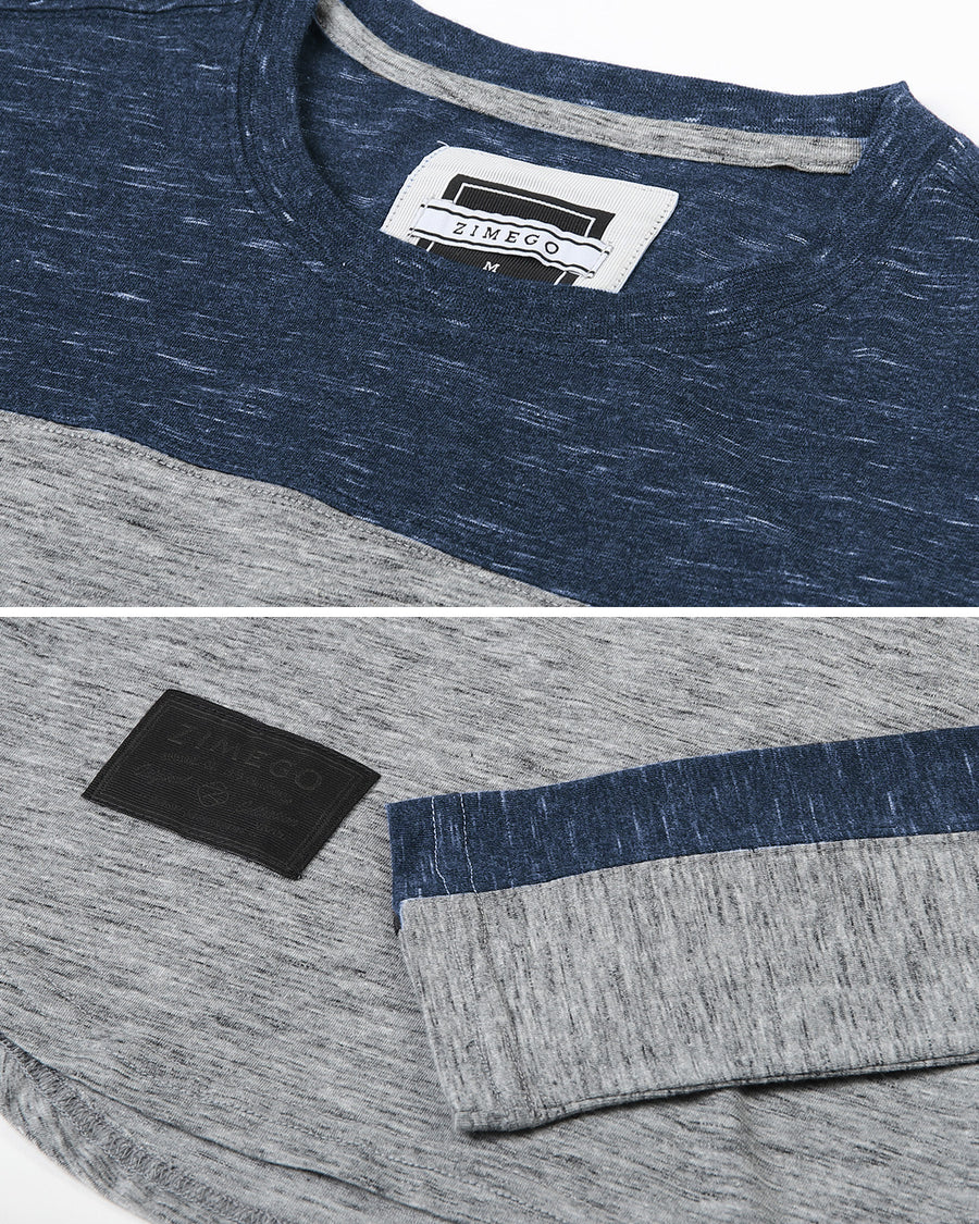 ZIMEGO Camisa atlética hiphop de manga larga con dobladillo curvado y bloque de color a la moda para hombre