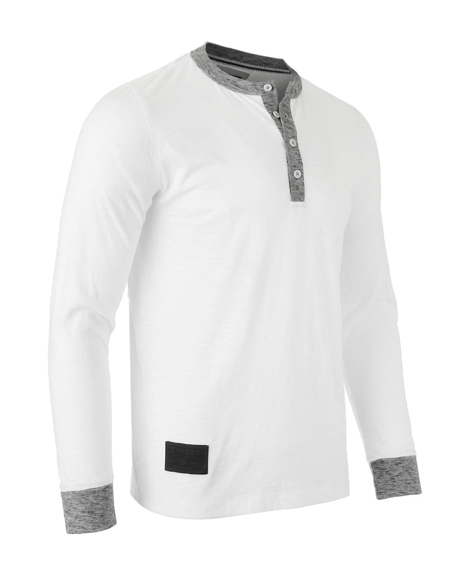 ZIMEGO Camisas Henley casuales de manga larga con botones en contraste y puños en el cuello para hombre