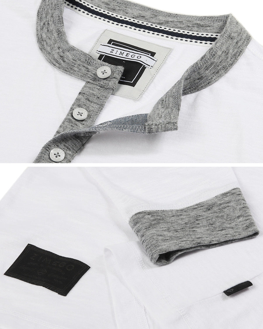 ZIMEGO Camisas Henley casuales de manga larga con botones en contraste y puños en el cuello para hombre