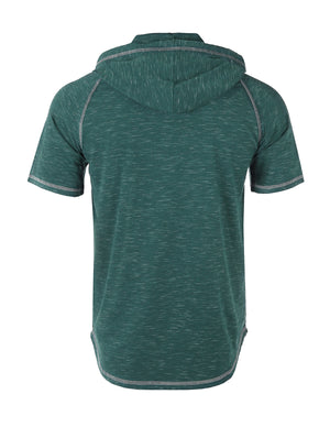 ZIMEGO Men's Short Sleeve Raglan Henley Hoodie Round Bottom Semi Longline T-Shirt