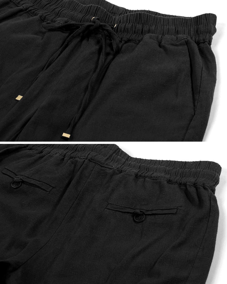 ZIMEGO Pantalones de verano de lino con cintura elástica y cordón cómodo para mujer 