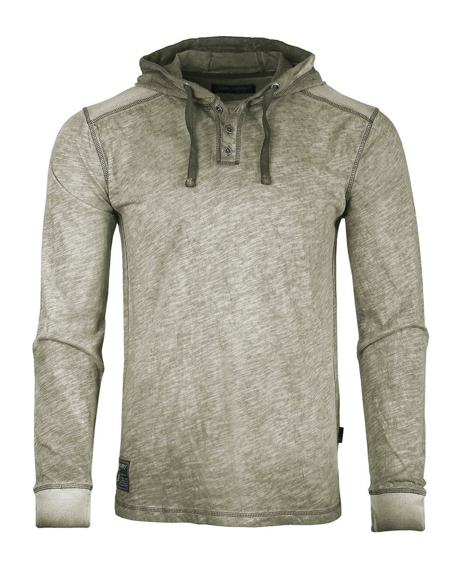 ZIMEGO Long Sleeve Vintage Oil Wash Garment Dye Hooded Henley