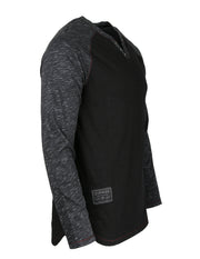 ZIMEGO Long Sleeve Contrast Raglan Henley V-Neck T-Shirts BLK-BLK - ZIMEGO Apparel