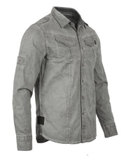 ZIMEGO Camisas con botones de moda resistentes vintage lavadas en color con manga enrollable elástica para hombre 