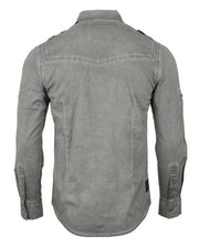 ZIMEGO Camisas con botones de moda resistentes vintage lavadas en color con manga enrollable elástica para hombre 