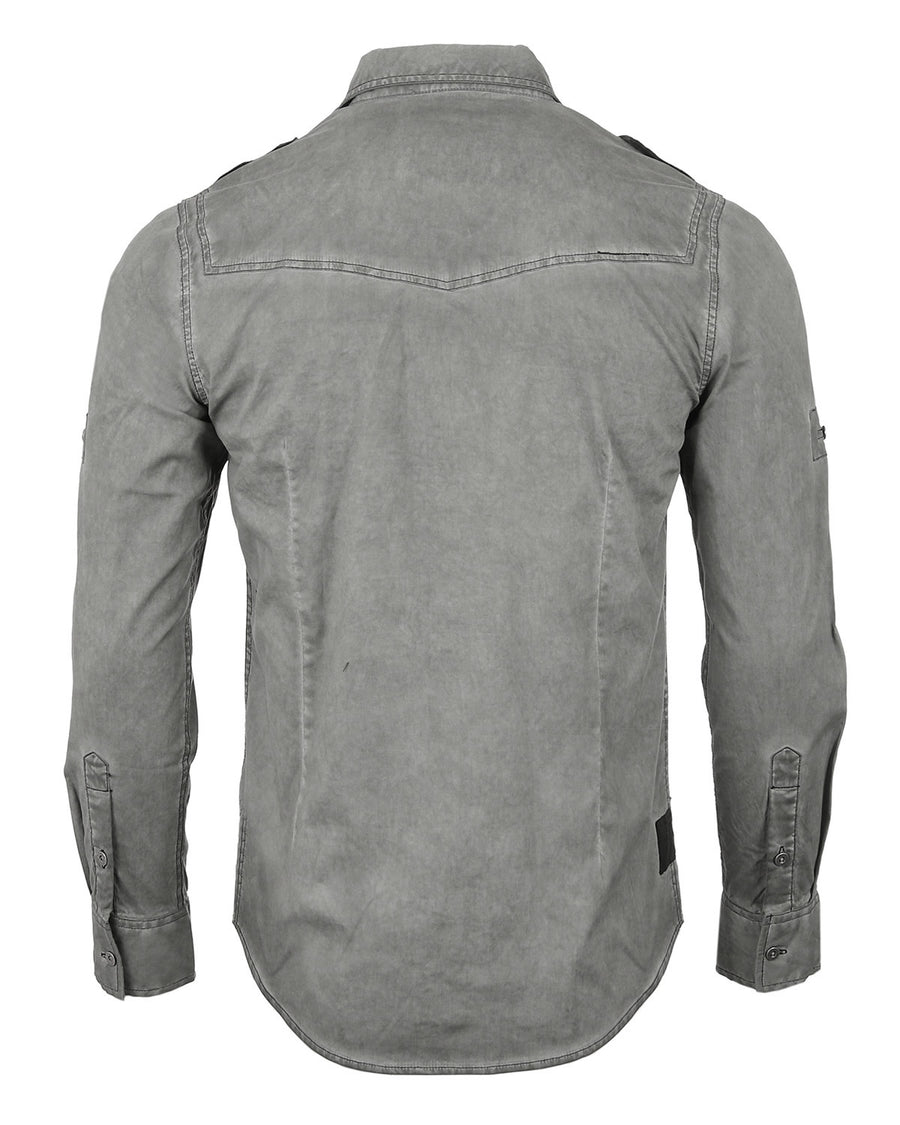 ZIMEGO Camisas con botones de moda resistentes vintage lavadas en color con manga enrollable elástica para hombre 