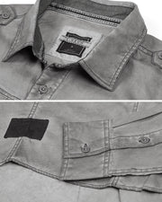 ZIMEGO Camisas con botones de moda resistentes vintage lavadas en color con manga enrollable elástica para hombre 