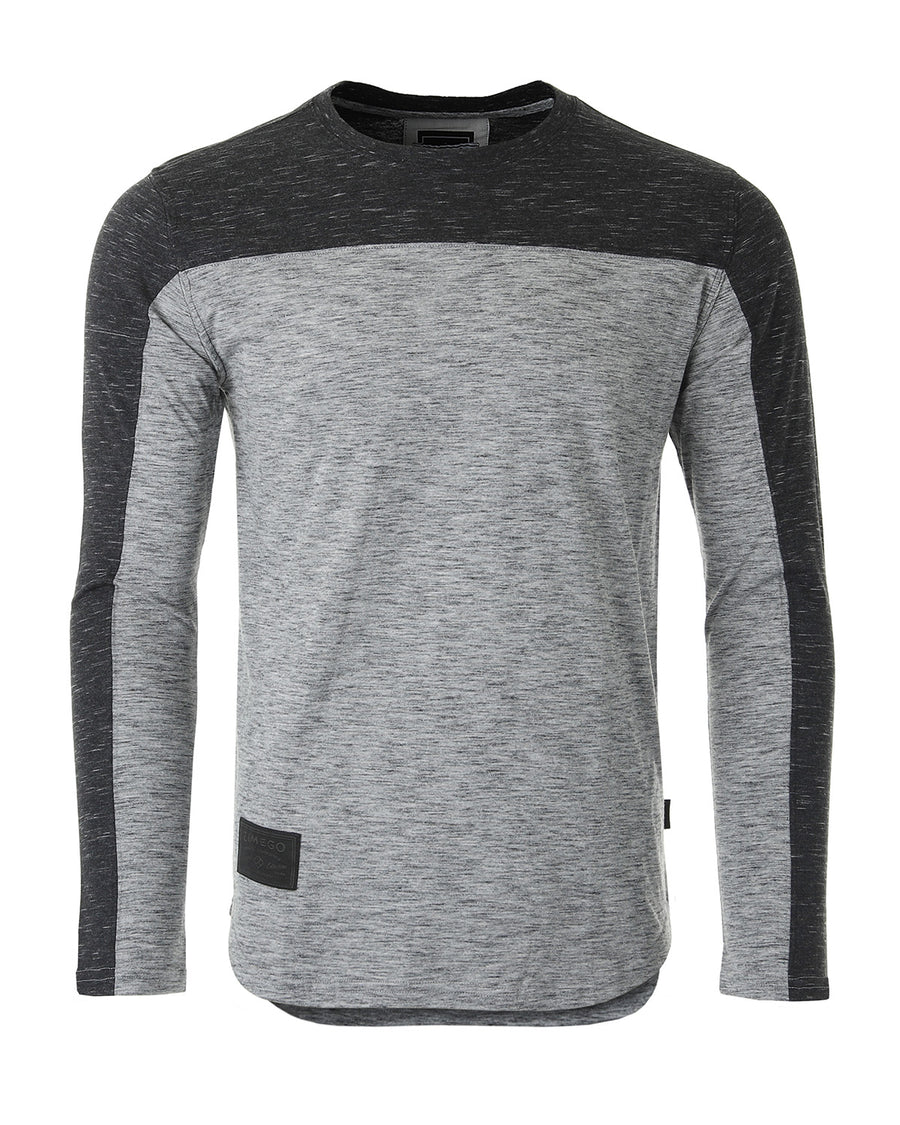 ZIMEGO Camisa atlética hiphop de manga larga con dobladillo curvado y bloque de color a la moda para hombre