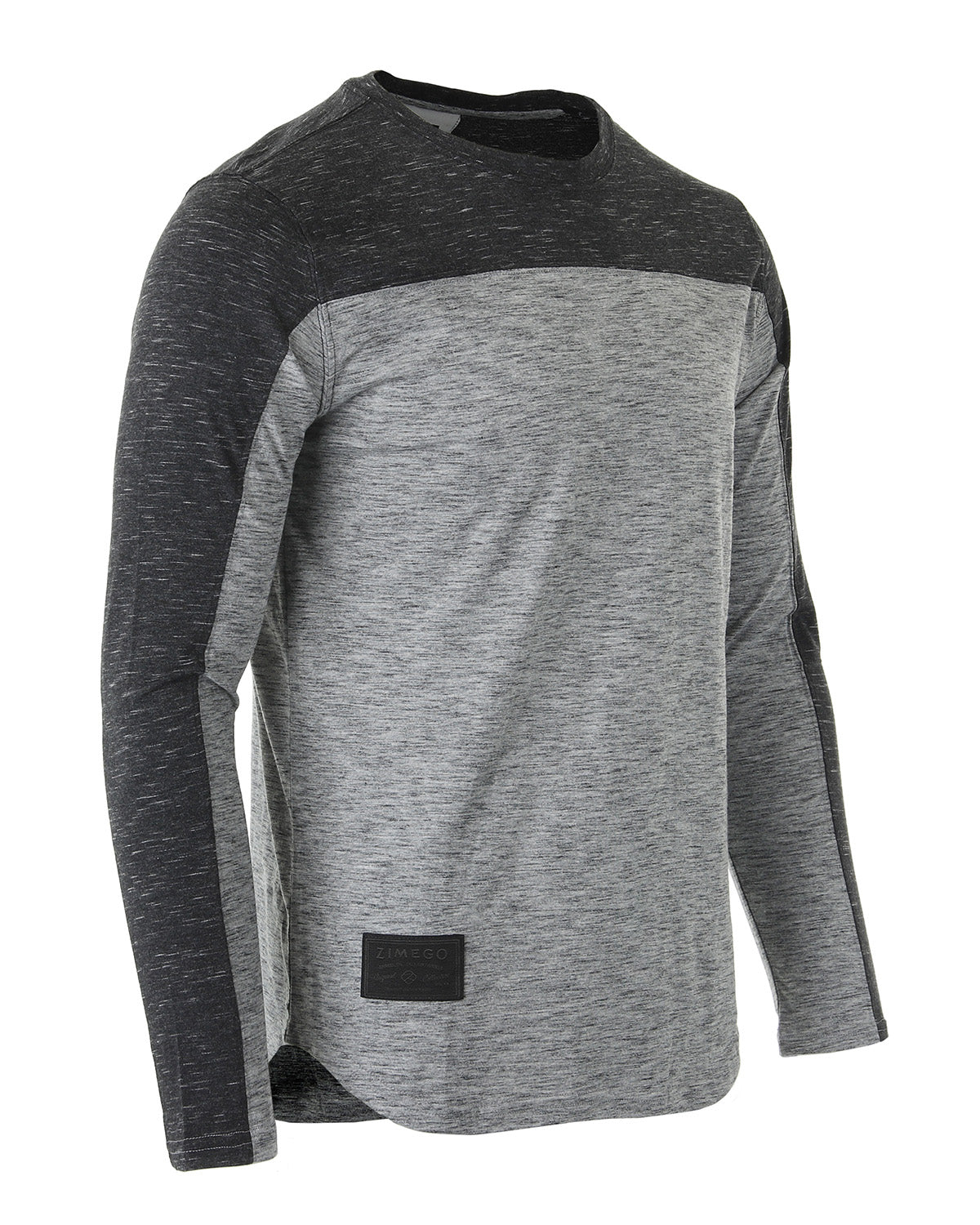 Athletic Color Block Long Sleeve Curved Hemline Casual Shirt (Grey/Black)