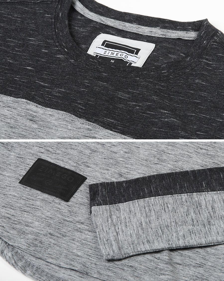 ZIMEGO Camisa atlética hiphop de manga larga con bloque de color y dobladillo curvado para hombre