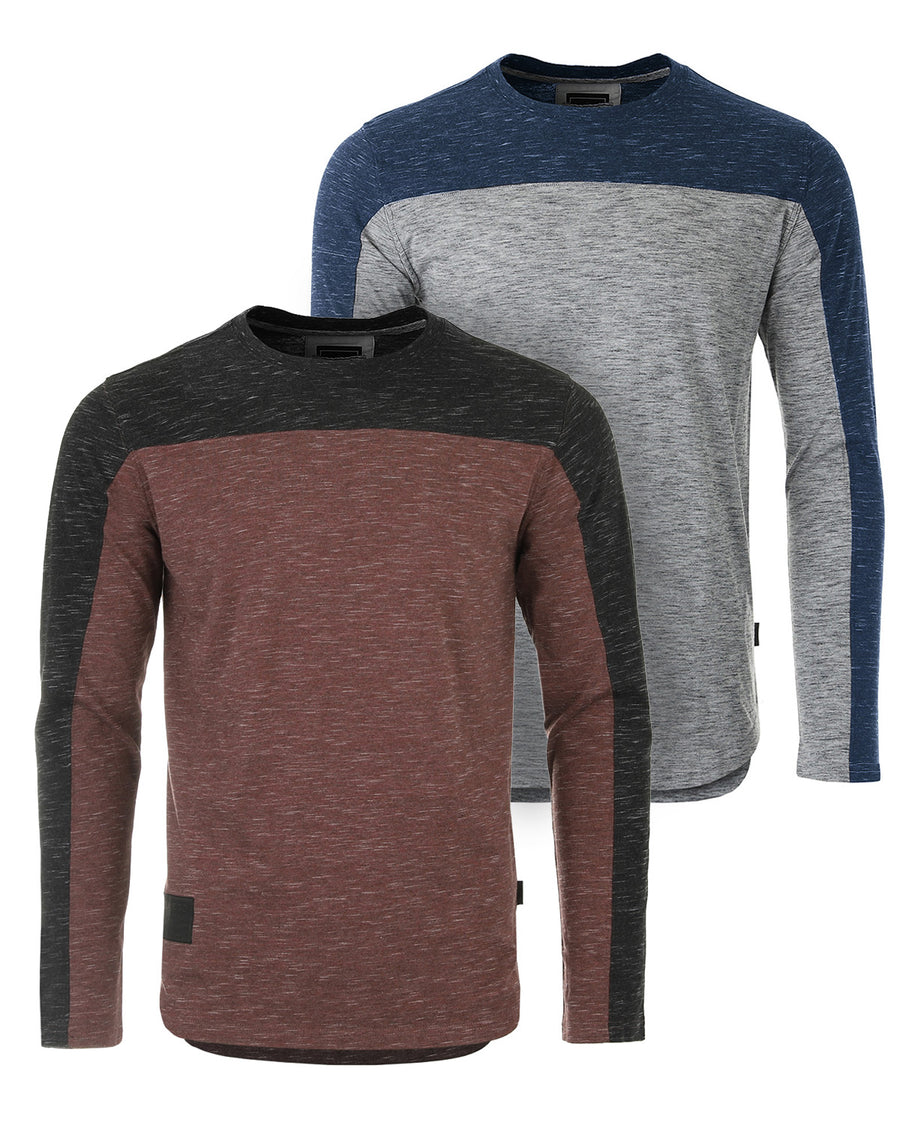 ZIMEGO Camisa atlética hiphop de manga larga con dobladillo curvado y bloque de color a la moda para hombre