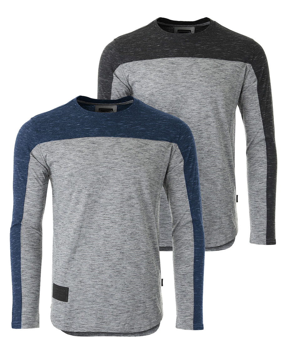ZIMEGO Camisa atlética hiphop de manga larga con dobladillo curvado y bloque de color a la moda para hombre