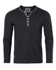 Stretch Long Sleeve Casual Button Henley Fashion Shirts (Black)