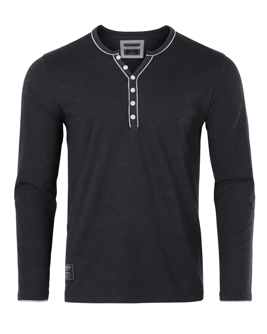 Stretch Long Sleeve Casual Button Henley Fashion Shirts (Black)