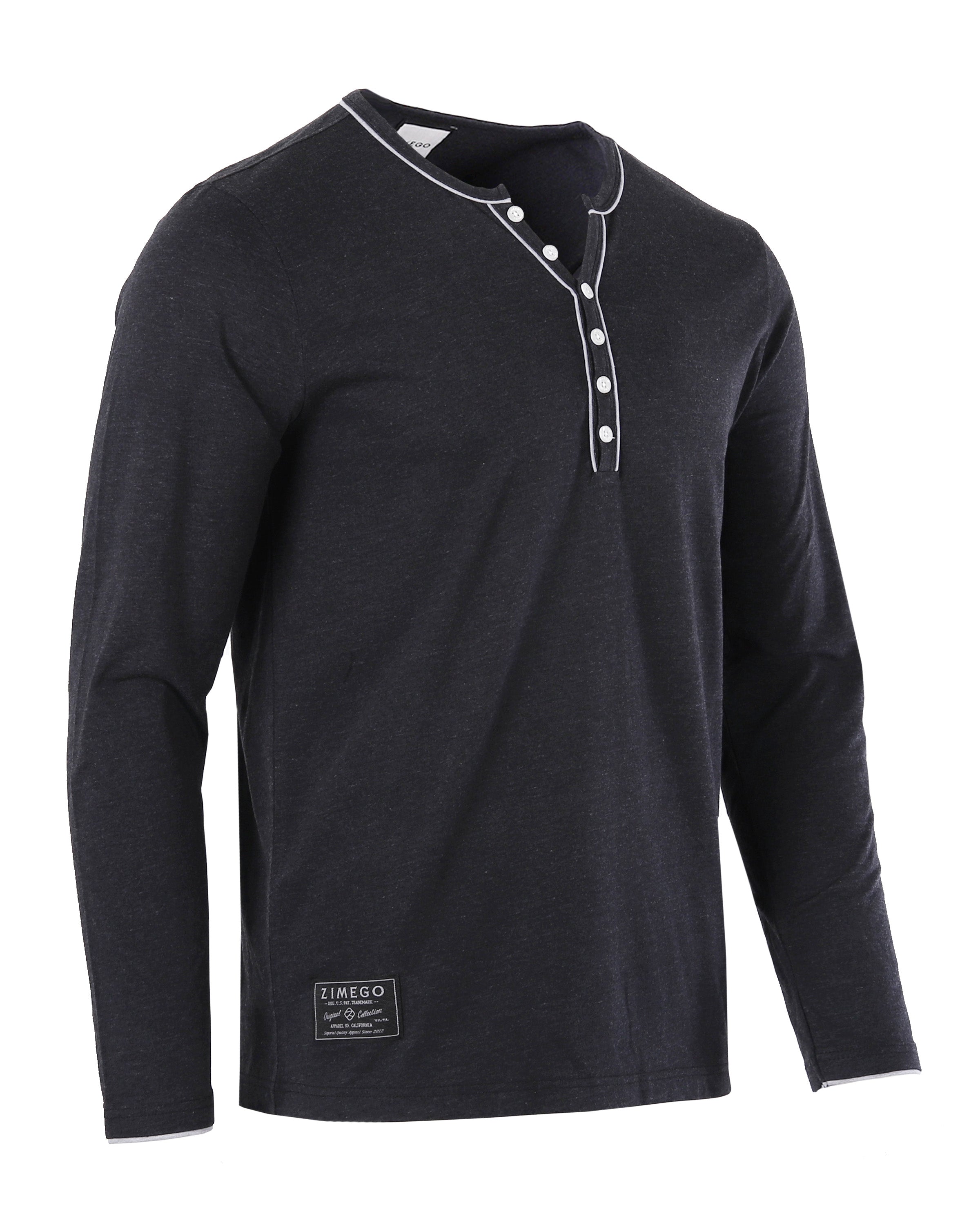 Stretch Long Sleeve Casual Button Henley Fashion Shirts (Black)