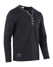Stretch Long Sleeve Casual Button Henley Fashion Shirts (Black)