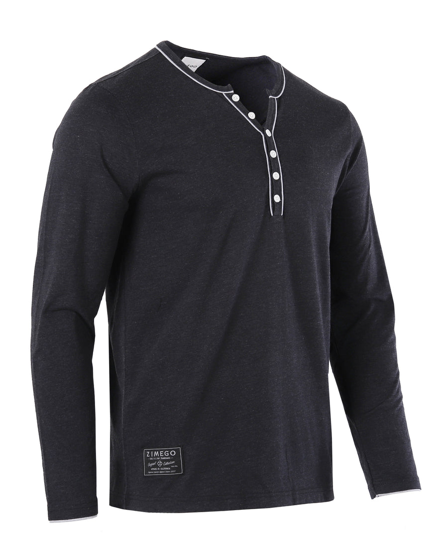 Stretch Long Sleeve Casual Button Henley Fashion Shirts (Black)