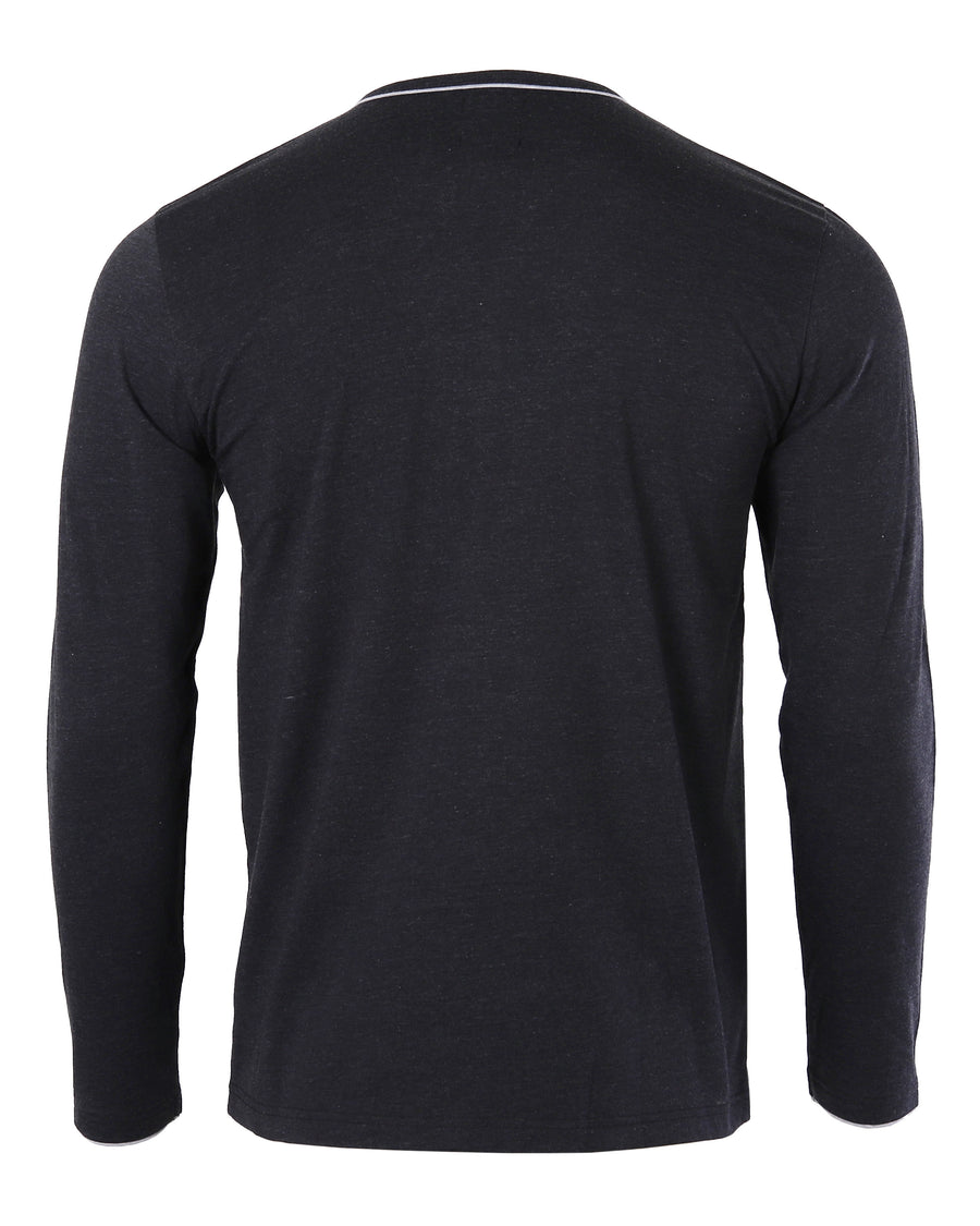Stretch Long Sleeve Casual Button Henley Fashion Shirts (Black)