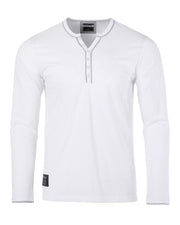 Stretch Long Sleeve Casual Button Henley Fashion Shirts (White)