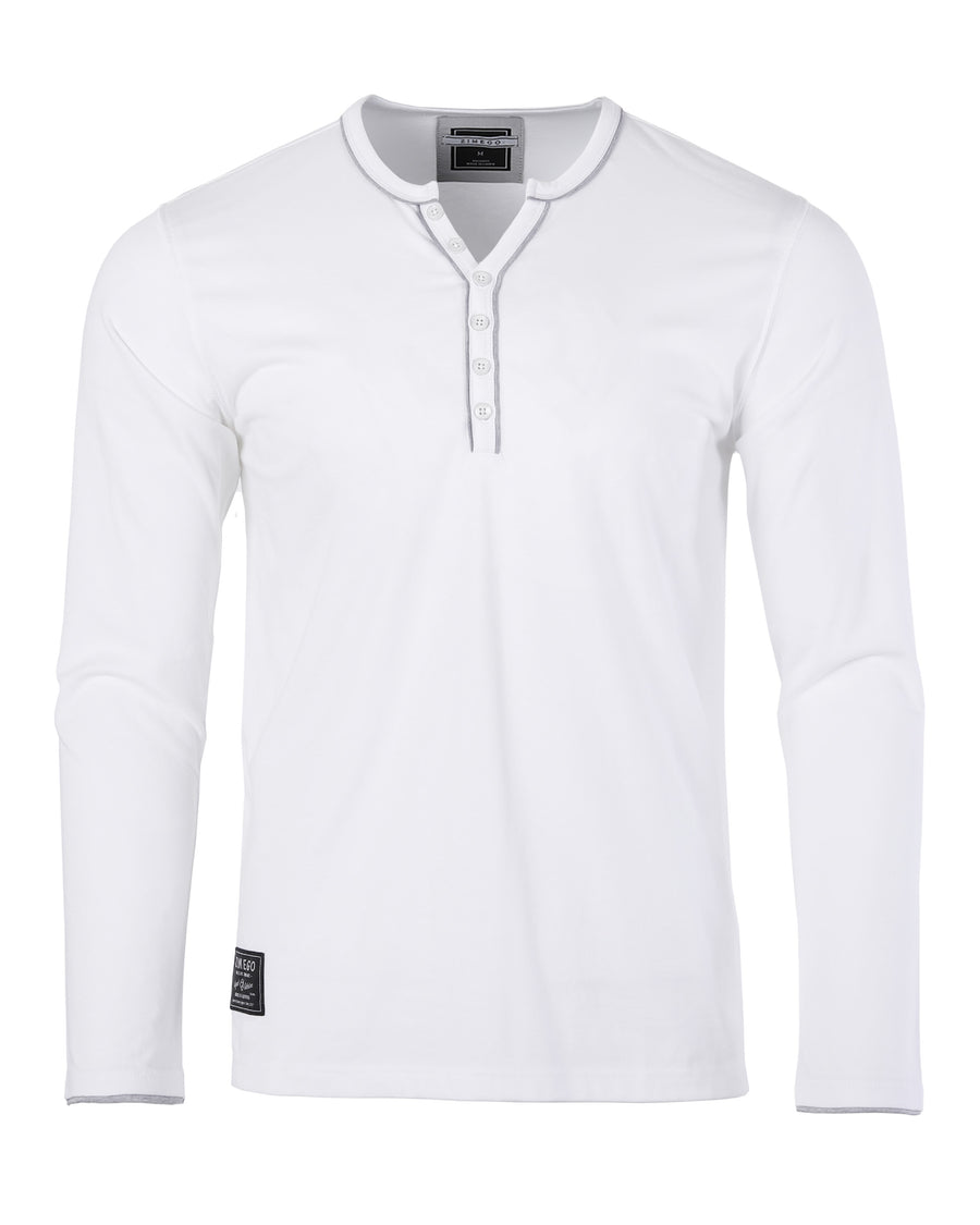 Stretch Long Sleeve Casual Button Henley Fashion Shirts (White)